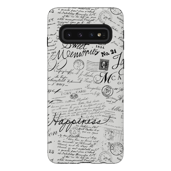 Galaxy S10 StrongFit Nostalgic Handwriting Black And White by Andrea Haase