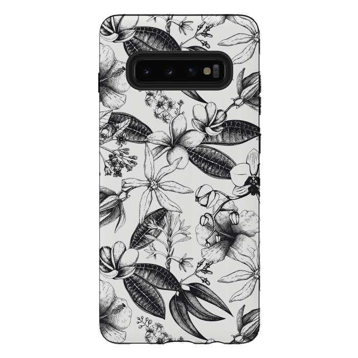 Galaxy S10 plus StrongFit Black And White Exotic Flower Pattern by Andrea Haase