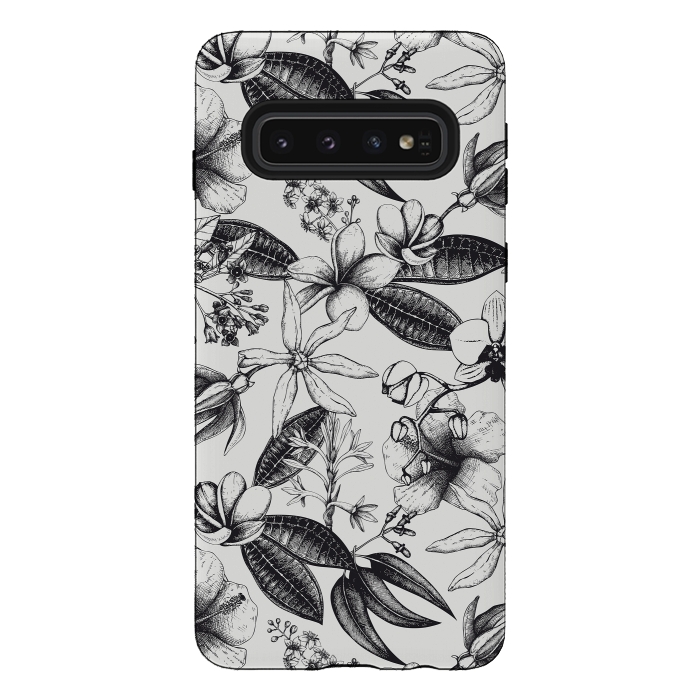 Galaxy S10 StrongFit Black And White Exotic Flower Pattern by Andrea Haase