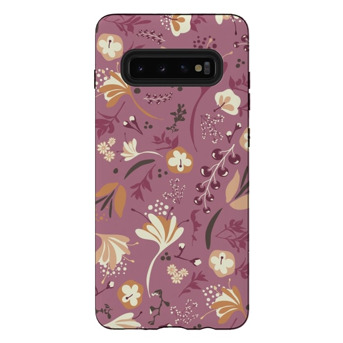 Galaxy S10 plus StrongFit Beautiful Blooms on Plum by Paula Ohreen
