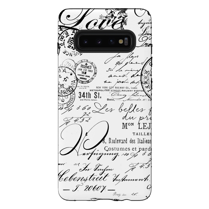 Galaxy S10 plus StrongFit Black And White Nostalgic Handwriting by Andrea Haase