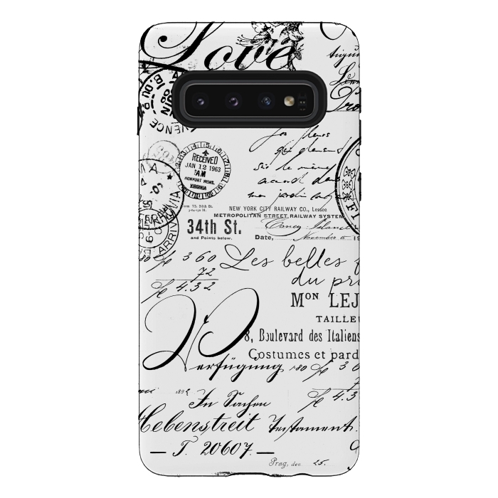 Galaxy S10 StrongFit Black And White Nostalgic Handwriting by Andrea Haase