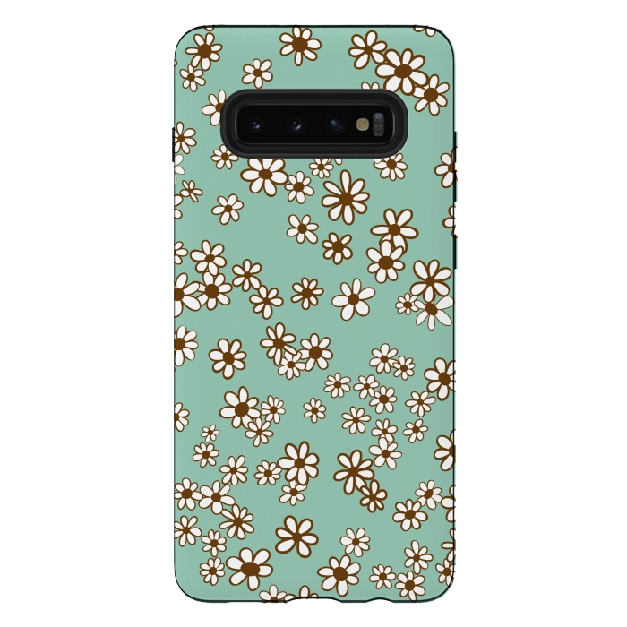 Galaxy S10 plus StrongFit Ditsy Daisies on Blue by Paula Ohreen