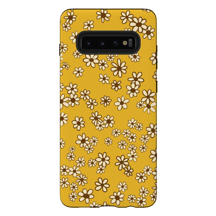 Galaxy S10 plus StrongFit Ditsy Daisies on Mustard by Paula Ohreen