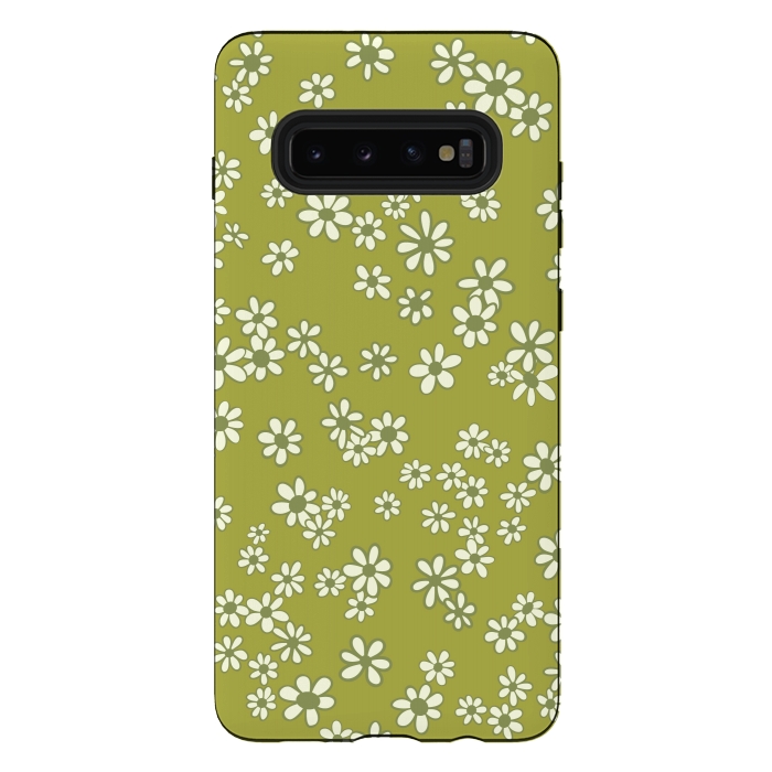 Galaxy S10 plus StrongFit Ditsy Daisies on Green by Paula Ohreen