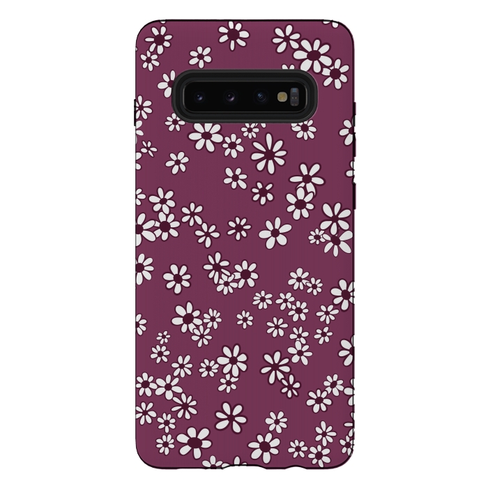 Galaxy S10 plus StrongFit Ditsy Daisies on Purple by Paula Ohreen