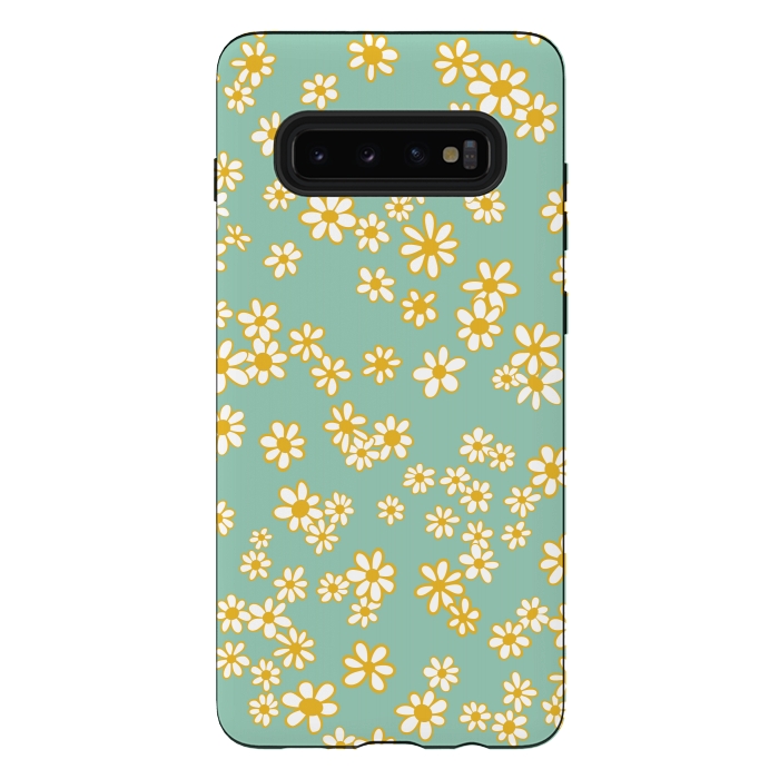 Galaxy S10 plus StrongFit Ditsy Daisies on Teal by Paula Ohreen