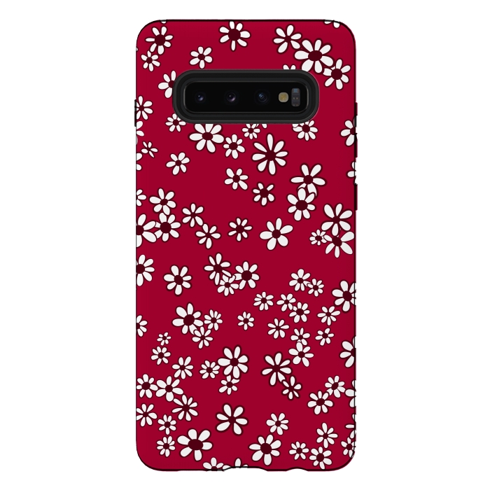 Galaxy S10 plus StrongFit Ditsy Daisies on Bright Pink by Paula Ohreen