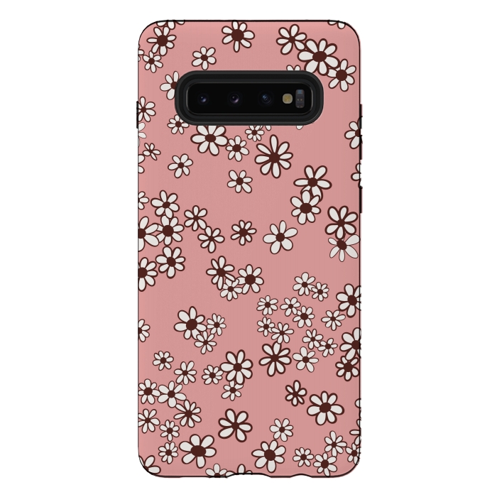 Galaxy S10 plus StrongFit Ditsy Daisies on Pink by Paula Ohreen