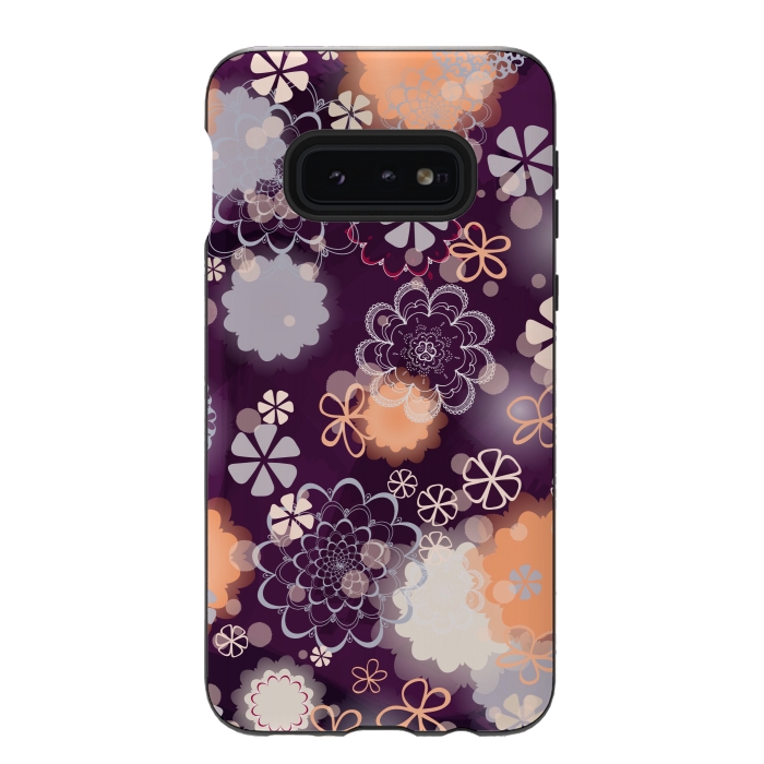 Galaxy S10e StrongFit Lacy Flowers on Dark Purple by Paula Ohreen
