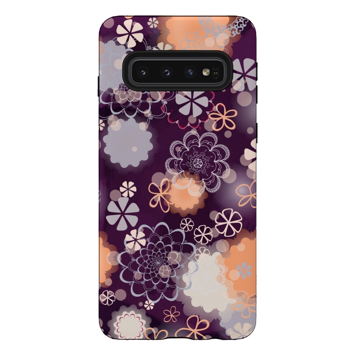 Galaxy S10 StrongFit Lacy Flowers on Dark Purple by Paula Ohreen
