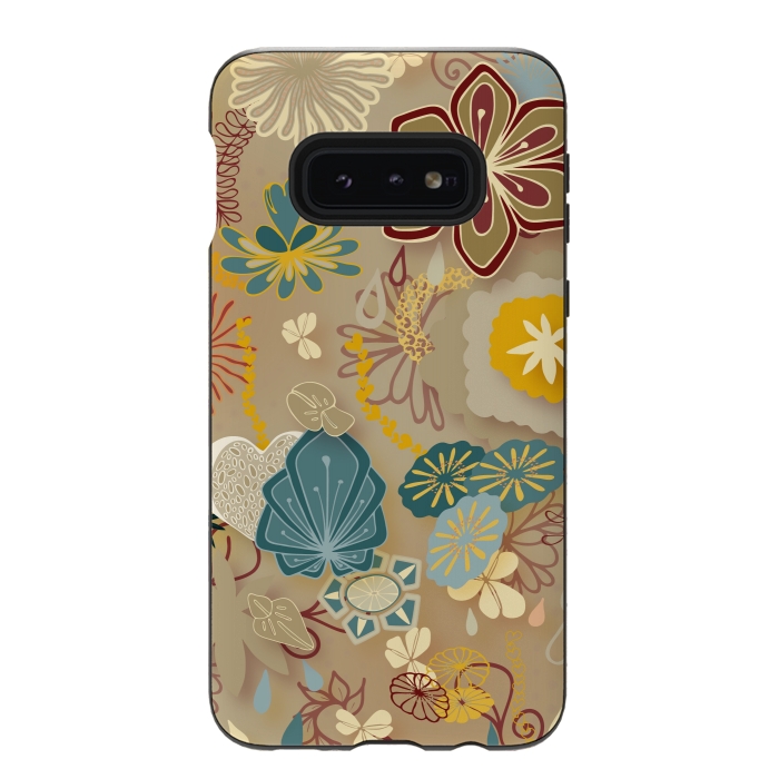 Galaxy S10e StrongFit Paper-Cut Florals on Gold by Paula Ohreen