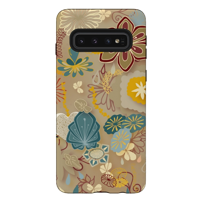 Galaxy S10 StrongFit Paper-Cut Florals on Gold by Paula Ohreen