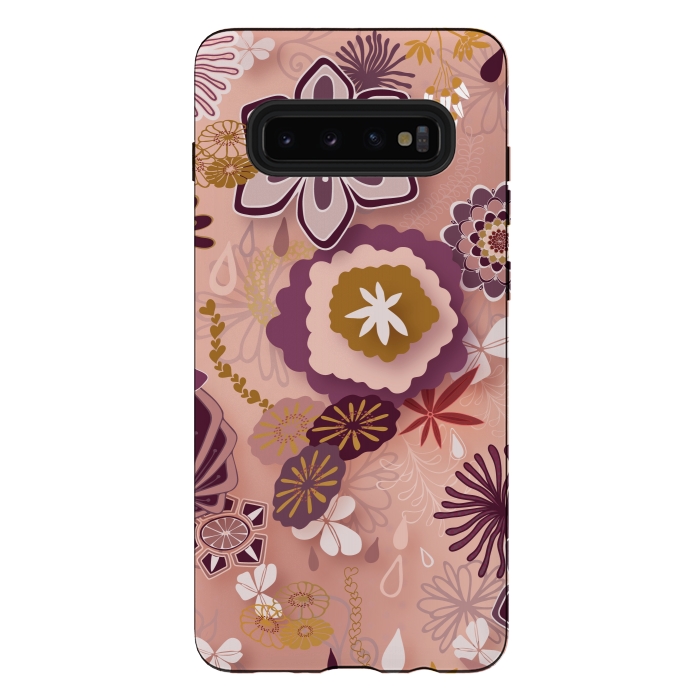 Galaxy S10 plus StrongFit Paper-Cut Florals on Pink by Paula Ohreen