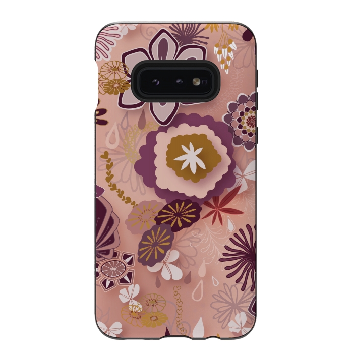 Galaxy S10e StrongFit Paper-Cut Florals on Pink by Paula Ohreen