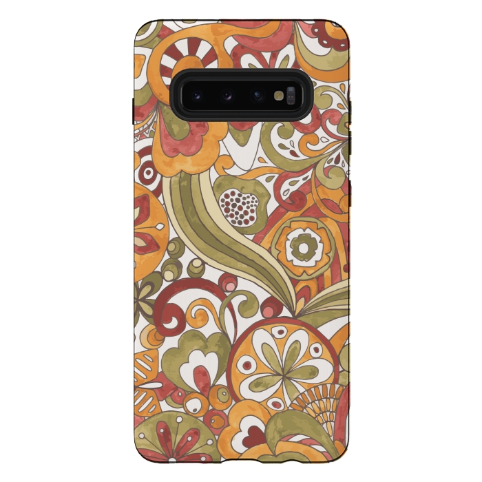 Galaxy S10 plus StrongFit Retro Colouring Book in Green, Red and Gold by Paula Ohreen