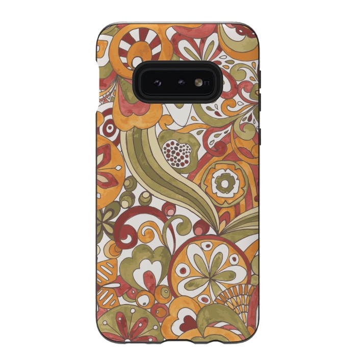 Galaxy S10e StrongFit Retro Colouring Book in Green, Red and Gold by Paula Ohreen