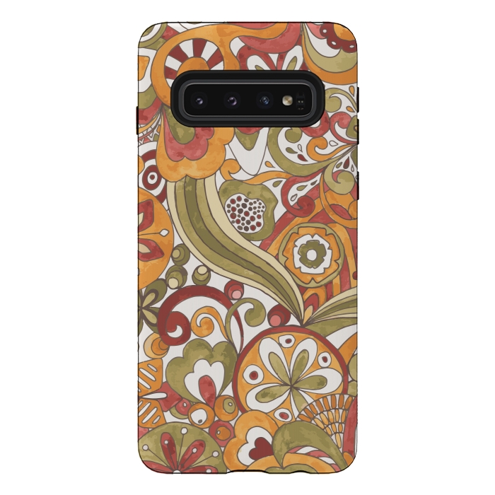 Galaxy S10 StrongFit Retro Colouring Book in Green, Red and Gold by Paula Ohreen