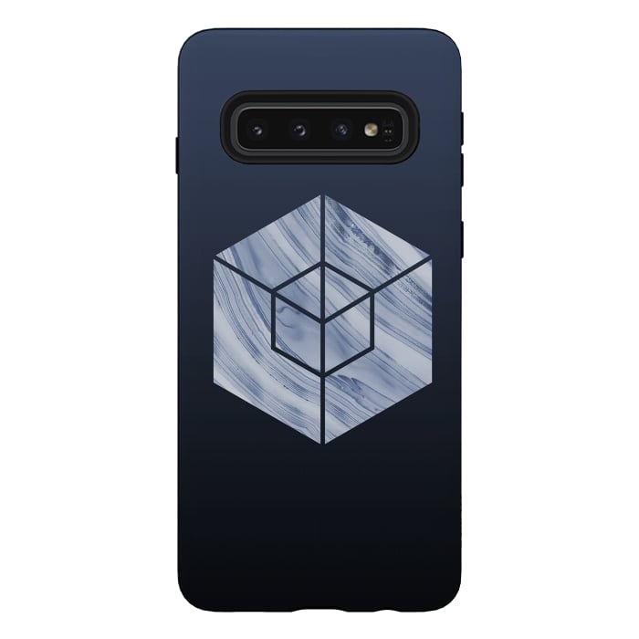 Galaxy S10 StrongFit Marbled Hexagon In Shades Of Blue by Andrea Haase