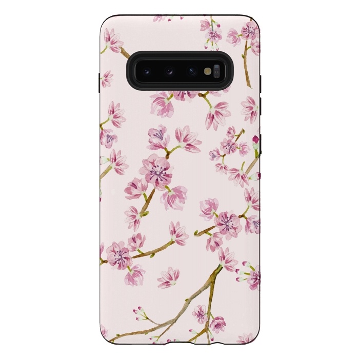 Galaxy S10 plus StrongFit Pink Spring Cherry Blossom Pattern by  Utart