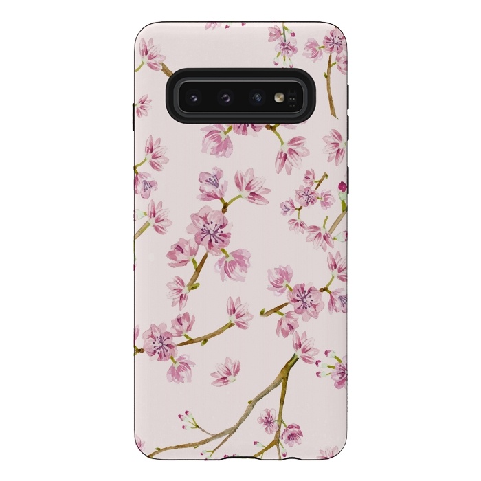 Galaxy S10 StrongFit Pink Spring Cherry Blossom Pattern by  Utart