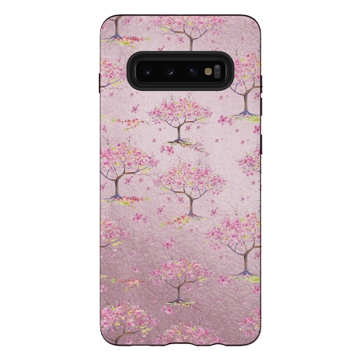 Galaxy S10 plus StrongFit Pink Metal Cherry Blossom Trees Pattern by  Utart