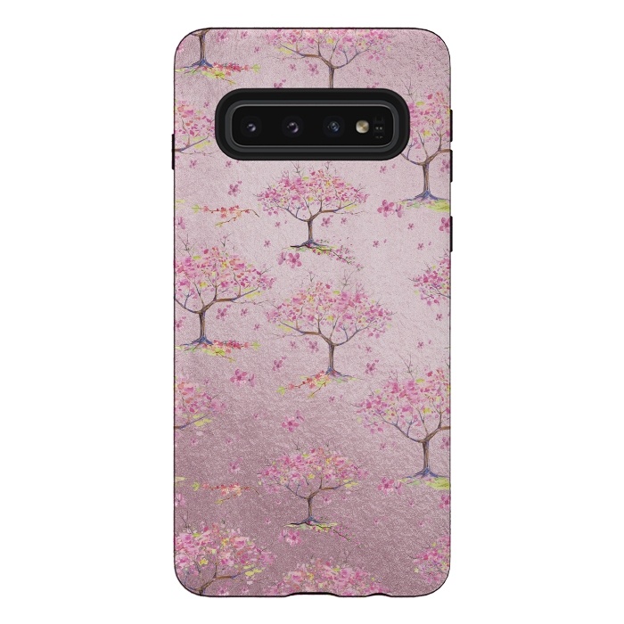 Galaxy S10 StrongFit Pink Metal Cherry Blossom Trees Pattern by  Utart