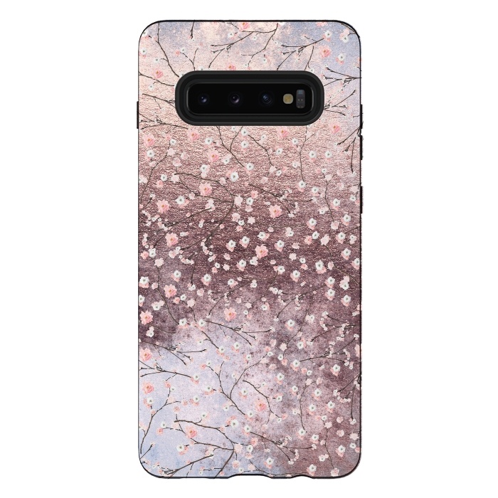 Galaxy S10 plus StrongFit Metal vintage Pink Cherry Blossom Pattern by  Utart