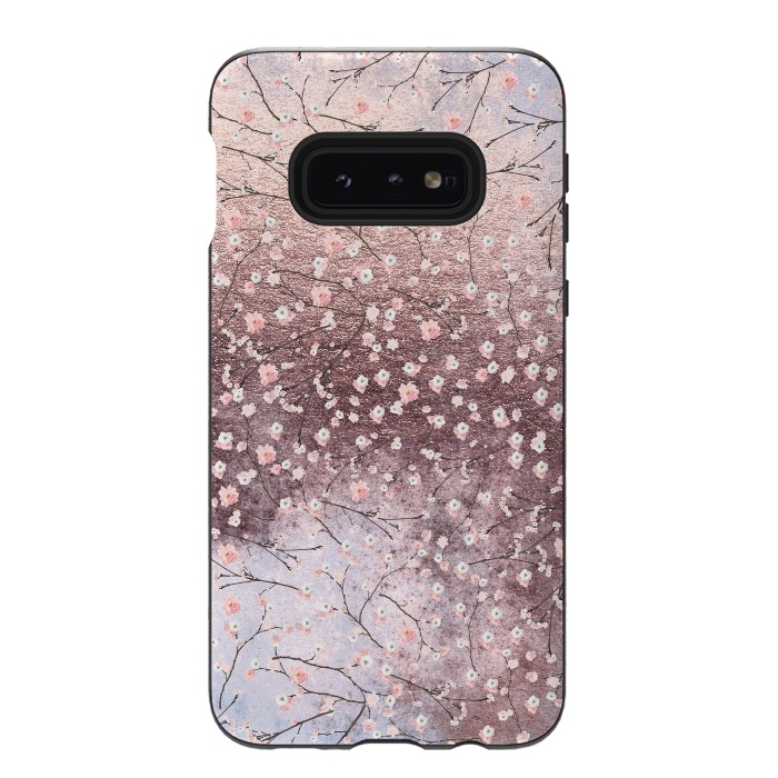 Galaxy S10e StrongFit Metal vintage Pink Cherry Blossom Pattern by  Utart