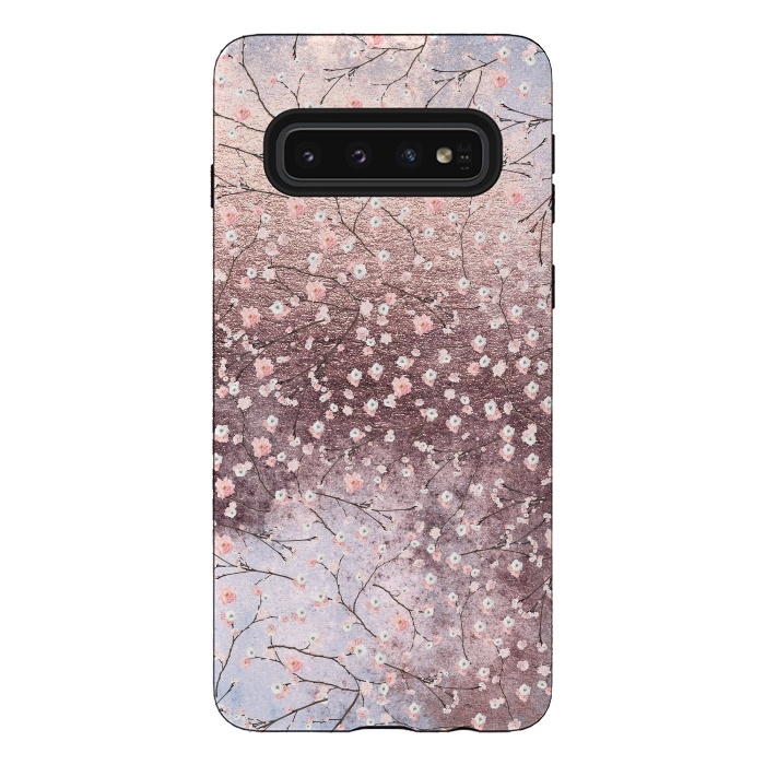 Galaxy S10 StrongFit Metal vintage Pink Cherry Blossom Pattern by  Utart
