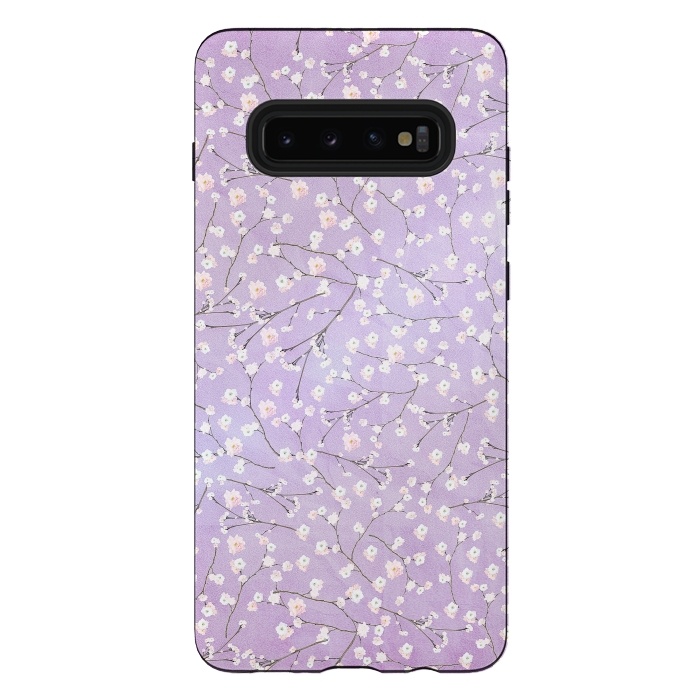 Galaxy S10 plus StrongFit Purple Watercolor Spring Cherry Blossom Pattern by  Utart
