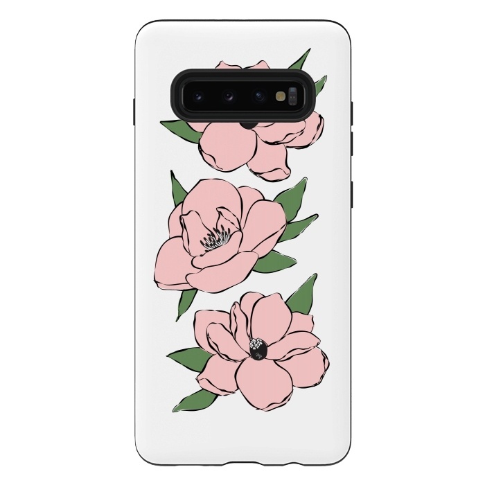 Galaxy S10 plus StrongFit Big Pink Flowers by Martina