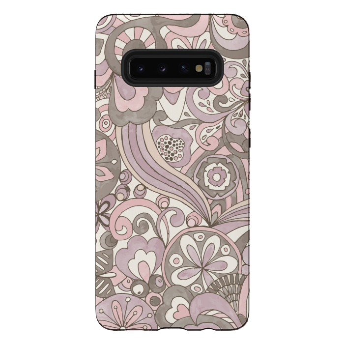 Galaxy S10 plus StrongFit Retro Colouring Book Pink and Gray by Paula Ohreen