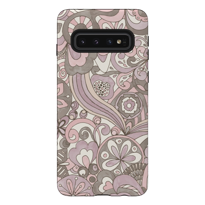 Galaxy S10 StrongFit Retro Colouring Book Pink and Gray by Paula Ohreen