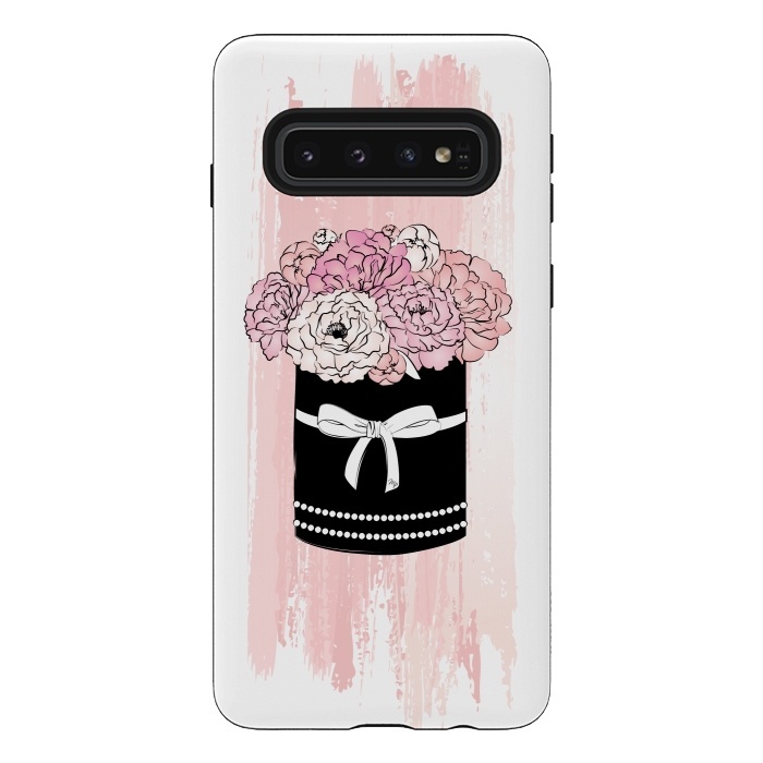 Galaxy S10 StrongFit Flower Box with pink Peonies by Martina
