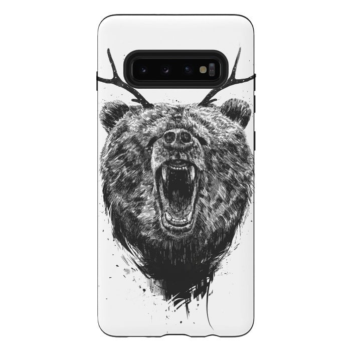 Galaxy S10 plus StrongFit Angry bear with antlers by Balazs Solti