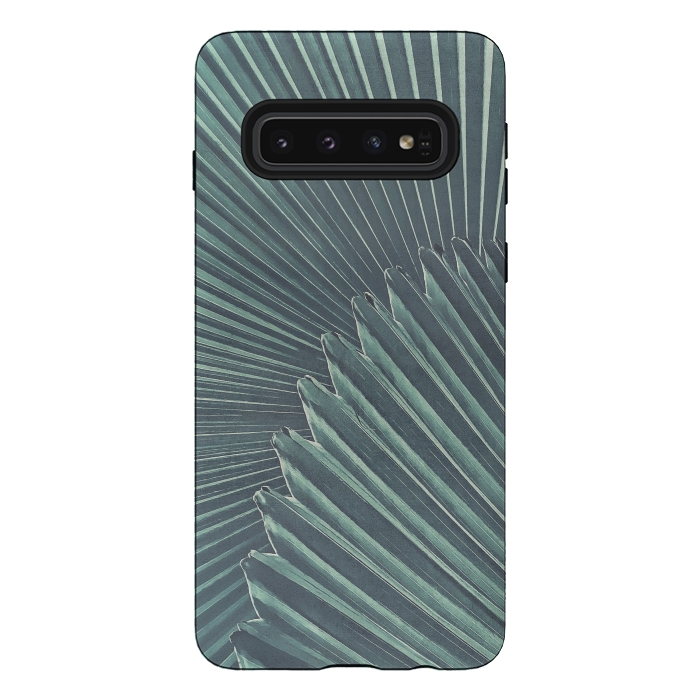 Galaxy S10 StrongFit Teal Palm Leaves by Andrea Haase