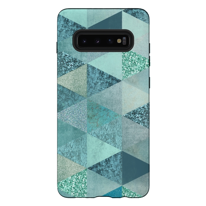 Galaxy S10 plus StrongFit Fancy Shimmering Teal Triangles by Andrea Haase