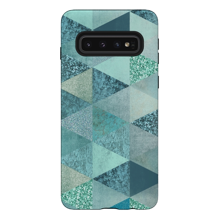 Galaxy S10 StrongFit Fancy Shimmering Teal Triangles by Andrea Haase