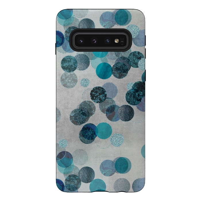 Galaxy S10 StrongFit Fancy Faux Glitter Dots In Teal And Turquoise by Andrea Haase