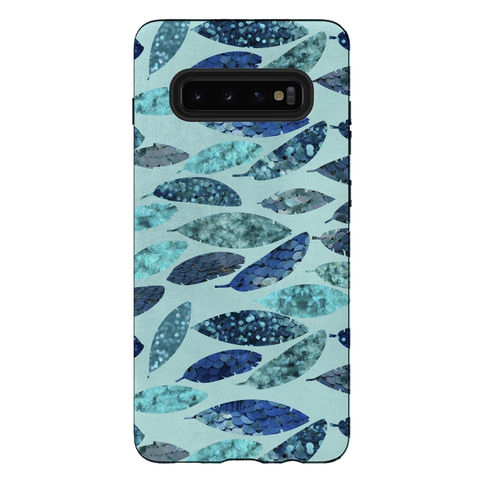Galaxy S10 plus StrongFit Sparkling Mermaid Feathers Blue And Teal by Andrea Haase