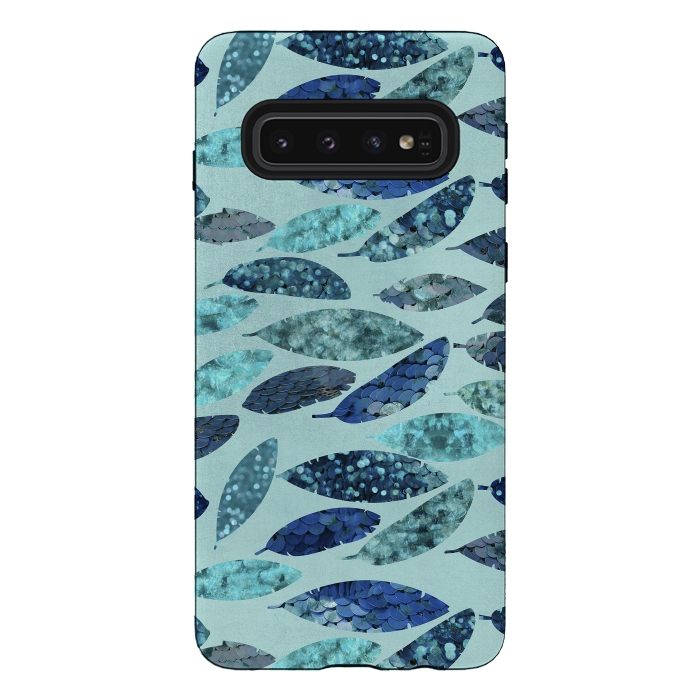 Galaxy S10 StrongFit Sparkling Mermaid Feathers Blue And Teal by Andrea Haase