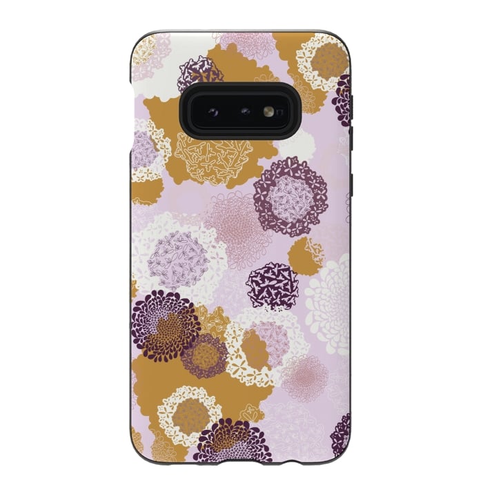 Galaxy S10e StrongFit Doily Flowers on Pink by Paula Ohreen