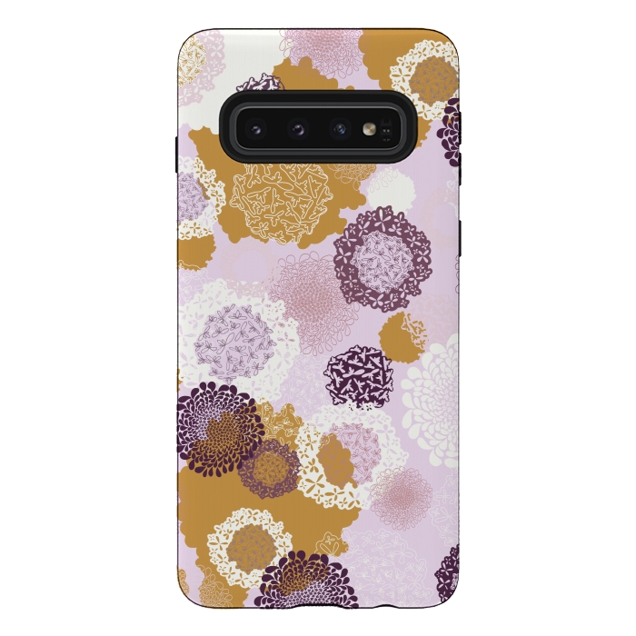 Galaxy S10 StrongFit Doily Flowers on Pink by Paula Ohreen