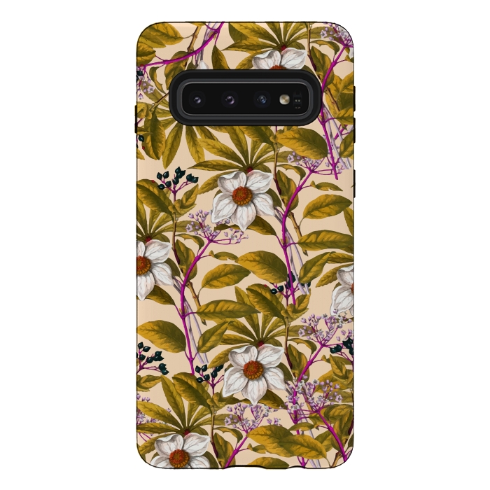 Galaxy S10 StrongFit White Sepia Flora by Creativeaxle