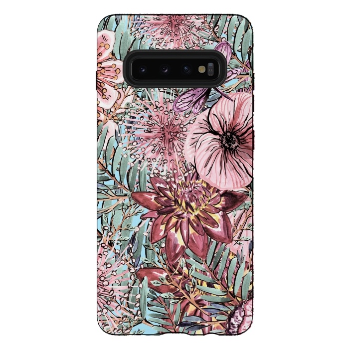 Galaxy S10 plus StrongFit Tropical Vintage Flower Pattern by  Utart