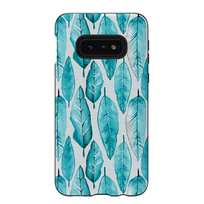 Galaxy S10e StrongFit Turquoise Watercolor Feathers by Andrea Haase