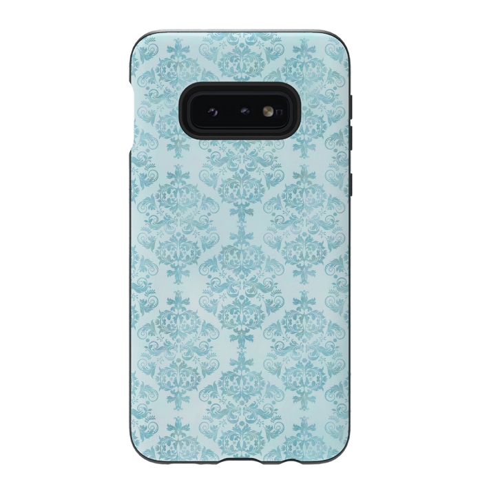 Galaxy S10e StrongFit Teal Watercolor Damask Pattern by Andrea Haase