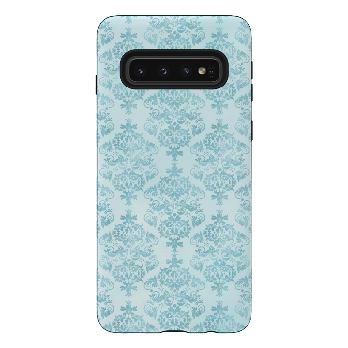 Galaxy S10 StrongFit Teal Watercolor Damask Pattern by Andrea Haase