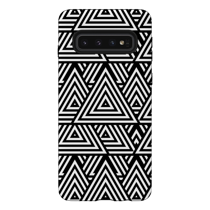 Galaxy S10 StrongFit Black White Triangle Pattern by Andrea Haase